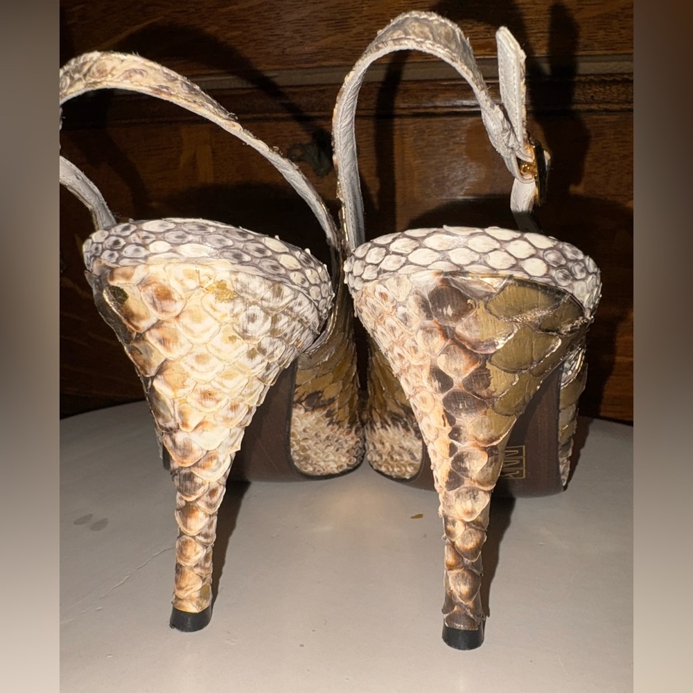 Stuart Weitzman Metallic Python Slingback Heels 6… - image 6